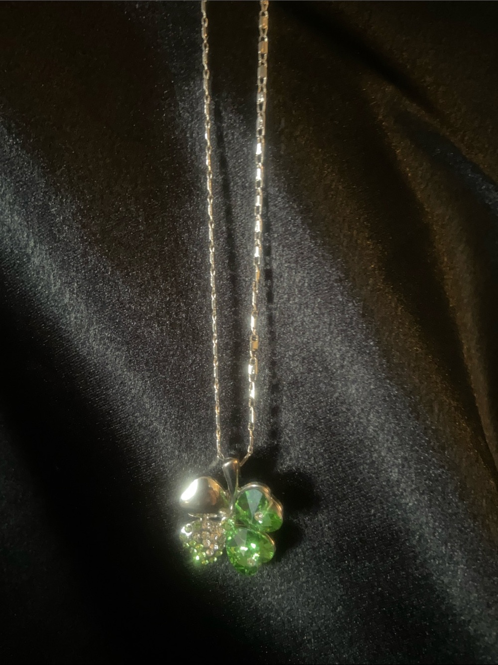 Sterling Silver Green Clover Pendant Necklace